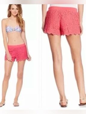 Lilly Pulitzer lipstick pink elastic waist Lace Crochet Shorts size small